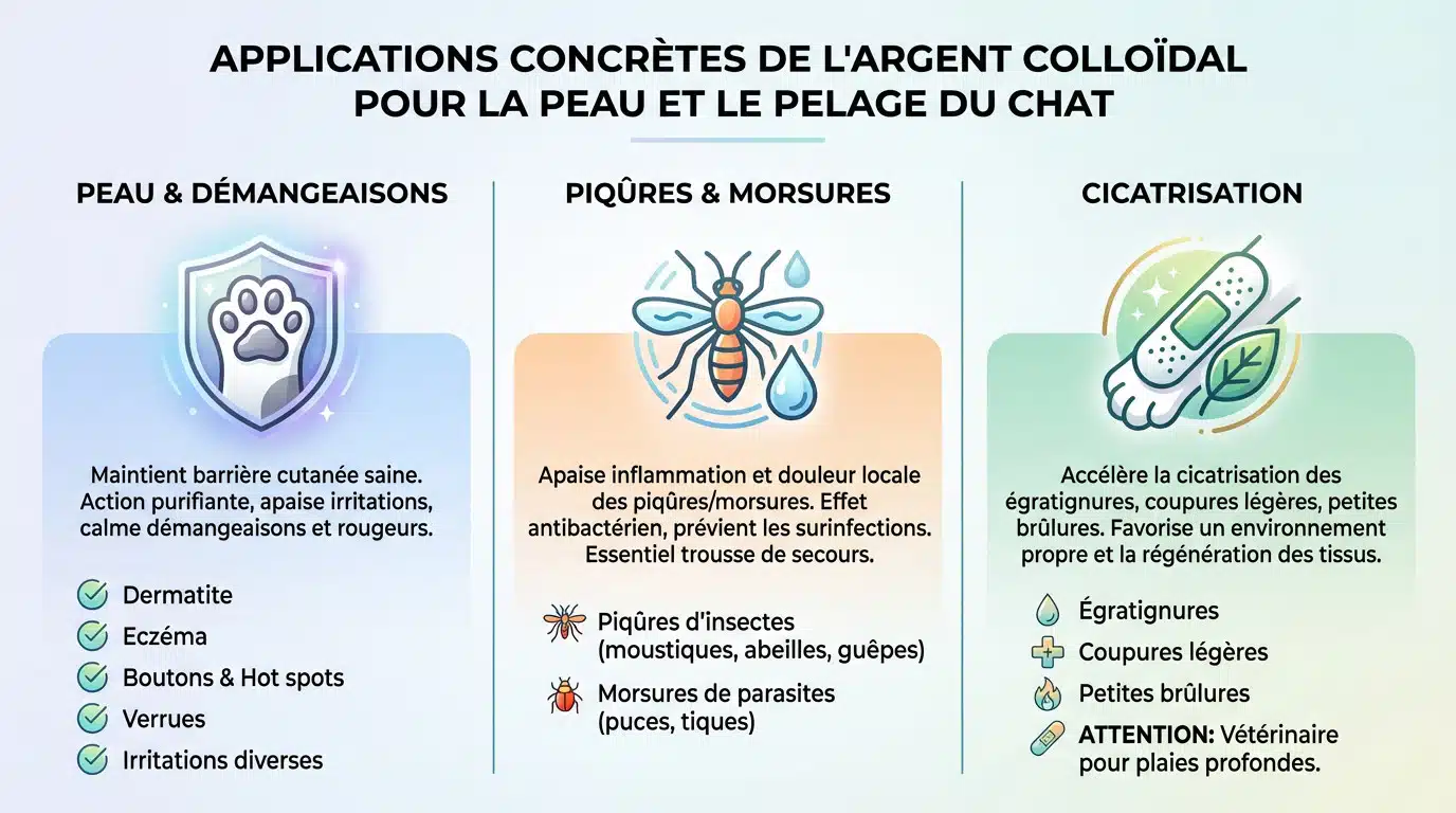 Chat au pelage sain traité avec de l'argent colloïdal