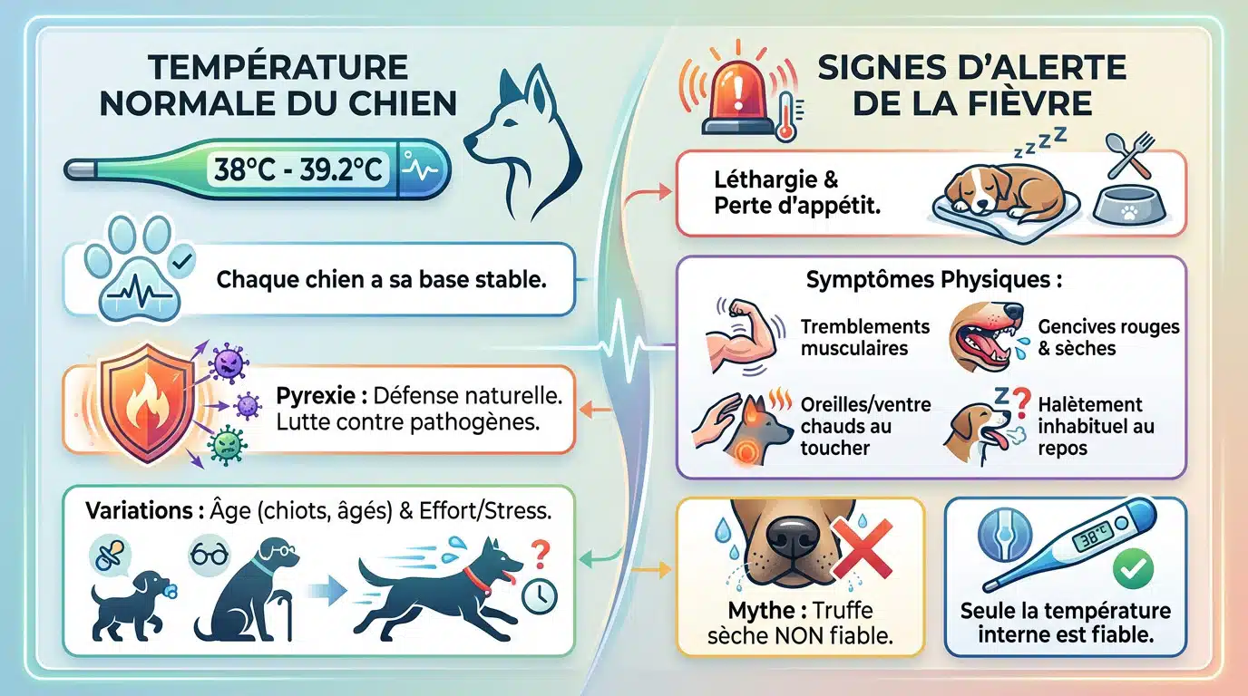 Chien malade avec fièvre : thermomètre et signes d'alerte à surveiller