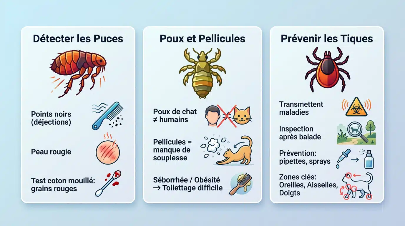 Inspection minutieuse du pelage d'un chat pour détecter les parasites externes