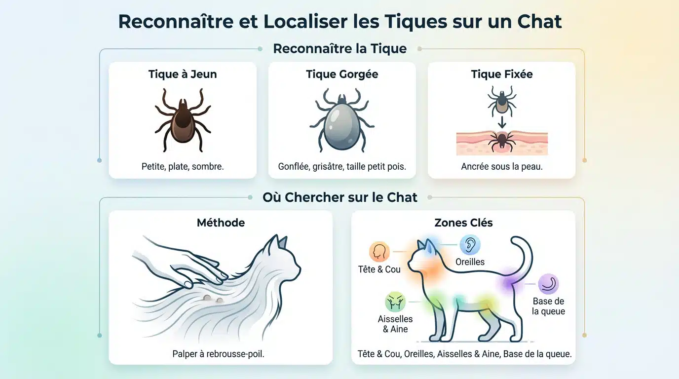 Inspection minutieuse du pelage d'un chat pour localiser une tique