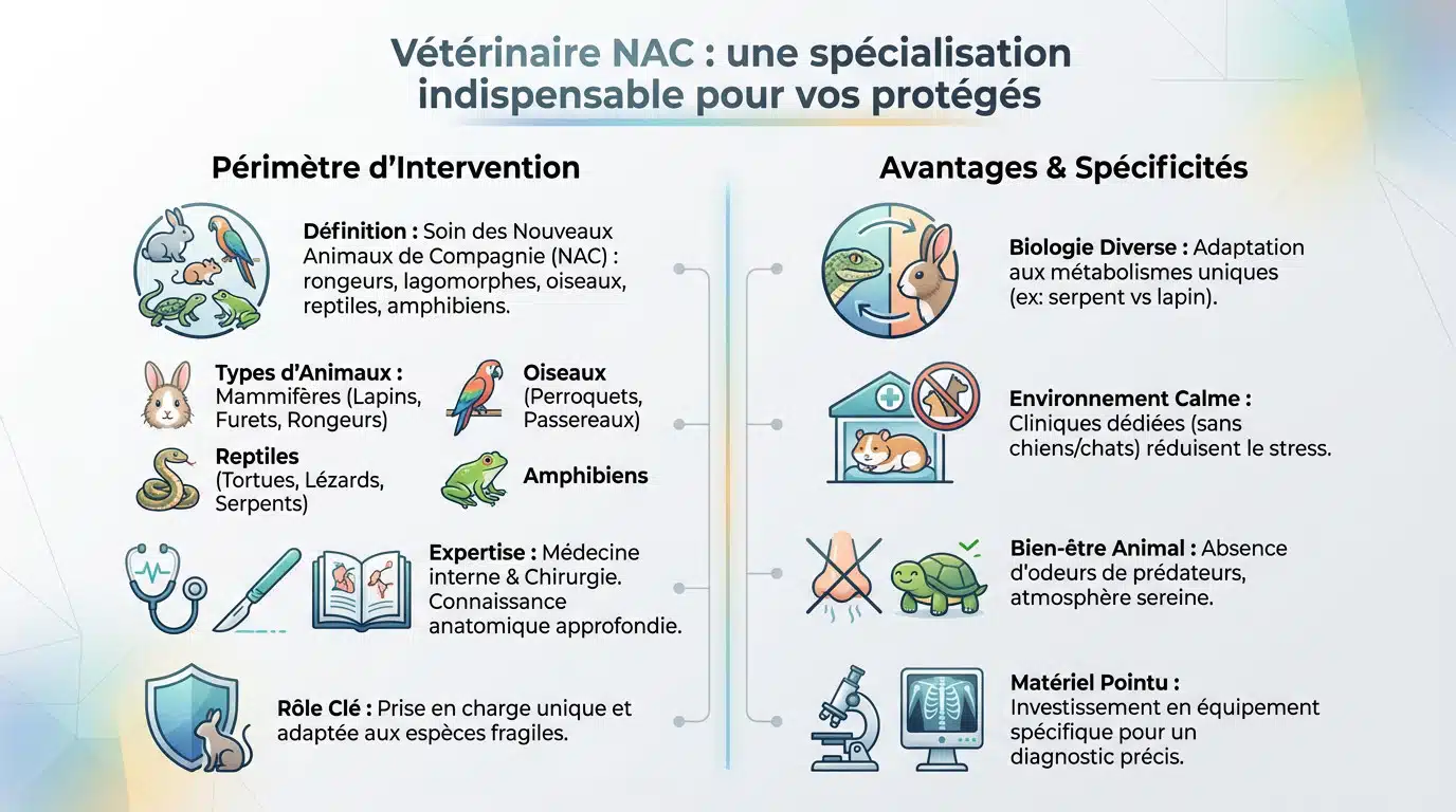 Consultation vétérinaire spécialisée pour un lapin nain sur une table d'examen
