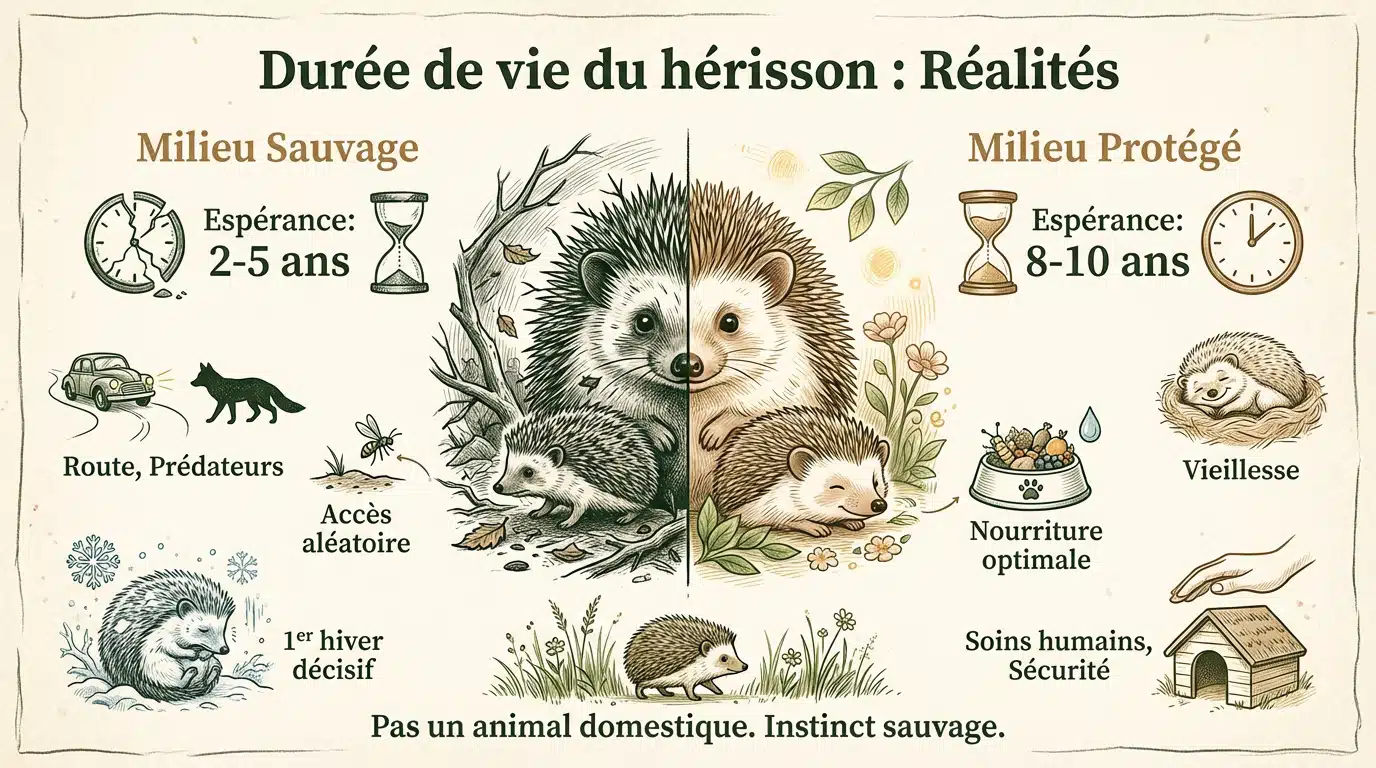 Un hérisson d'Europe cherchant sa nourriture dans un jardin pour augmenter sa longévité