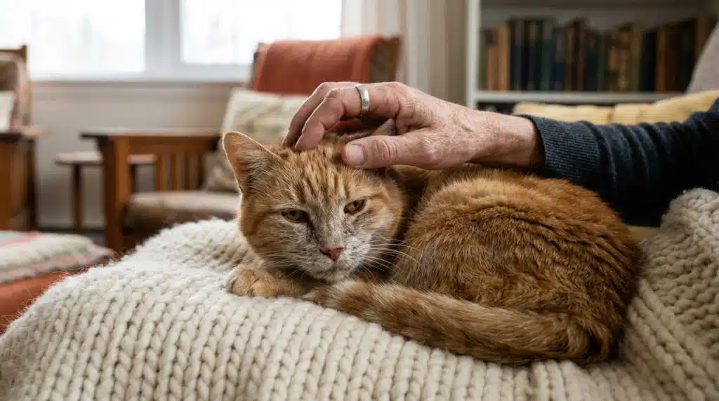 Vieux chat endormi paisiblement symbolisant l'assurance vieux chat pour animaux âgés