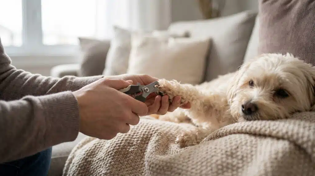 Couper griffes animal avec une pince spécialisée pour un toilettage de patte sécurisé