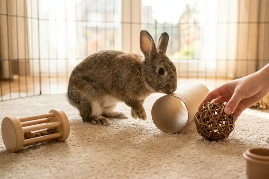 comment bien jouer avec son lapin, jouet pour lapin