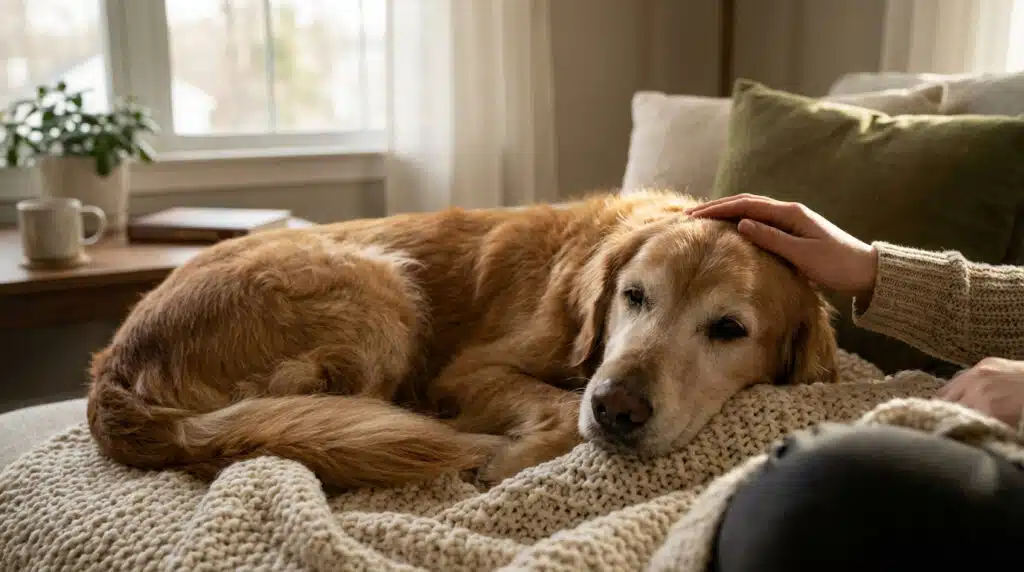 Assurance animaux maladie : Golden Retriever au pelage doré couché paisiblement