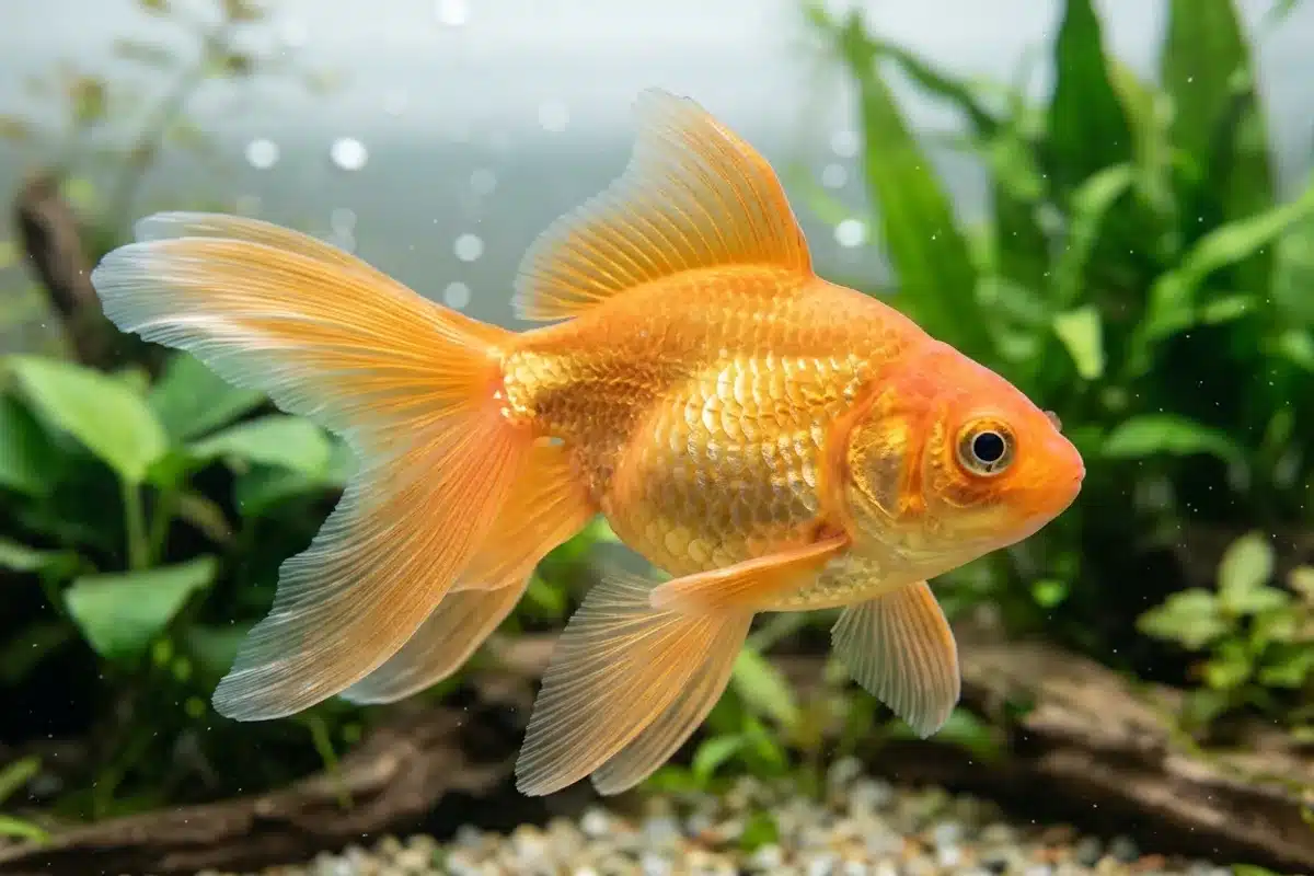 Poisson rouge en bonne santé Gros plan d'un poisson rouge aux nageoires déployées et aux écailles brillantes