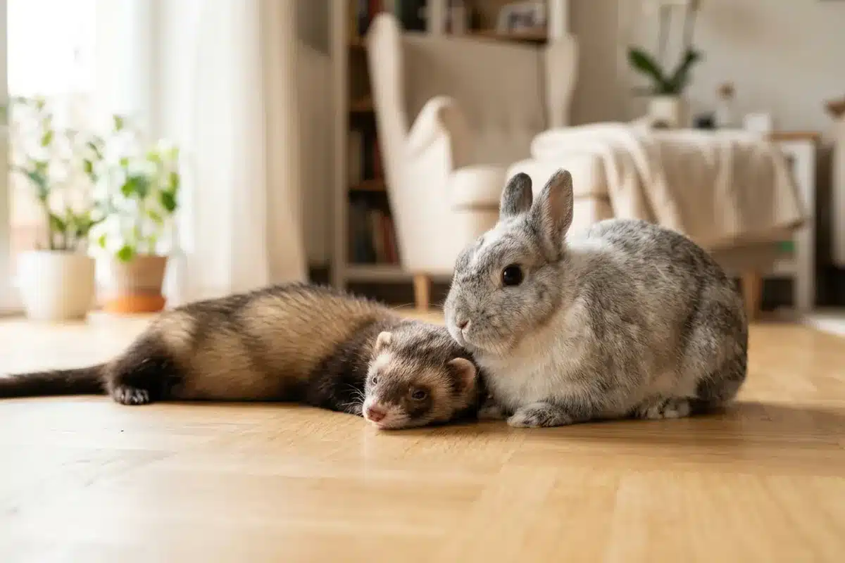 Lapin et furet, NAC soumis au certificat d'engagement Un lapin et un furet, especes de nouveaux animaux de compagnie concernees par le certificat d'engagement
