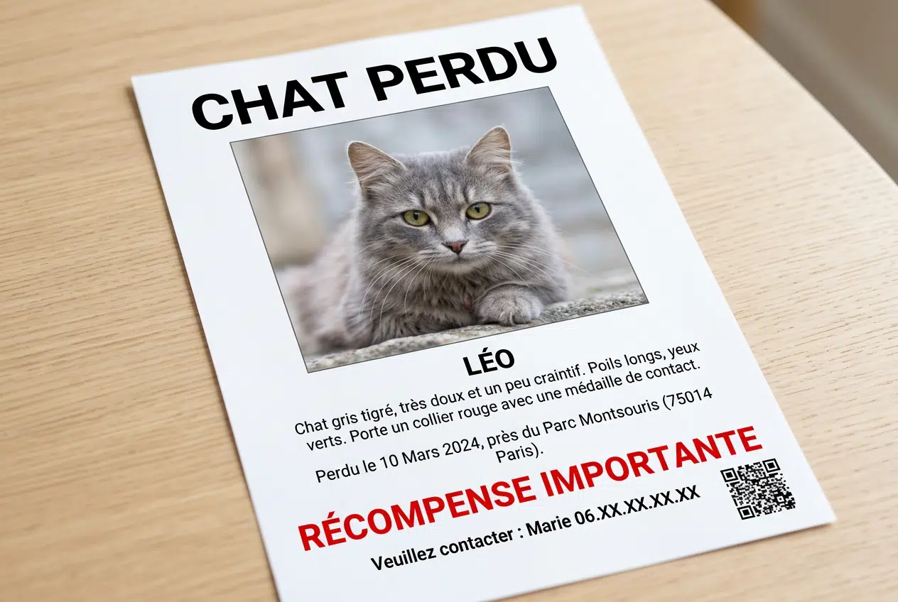 Affiche chat perdu Affiche « chat perdu » avec photo du chat et mention récompense