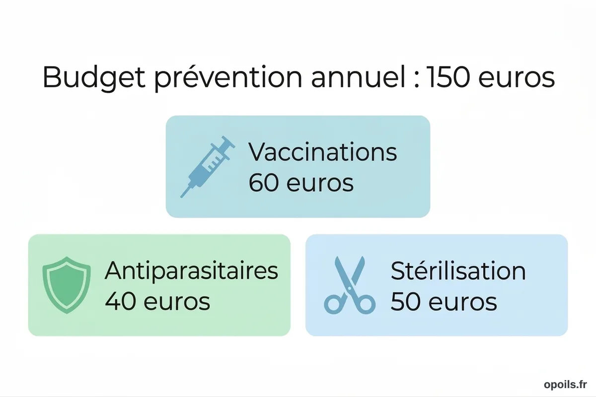 Répartition du forfait prévention assurance animaux Infographie du forfait prévention assurance animaux réparti entre vaccinations, antiparasitaires et stérilisation
